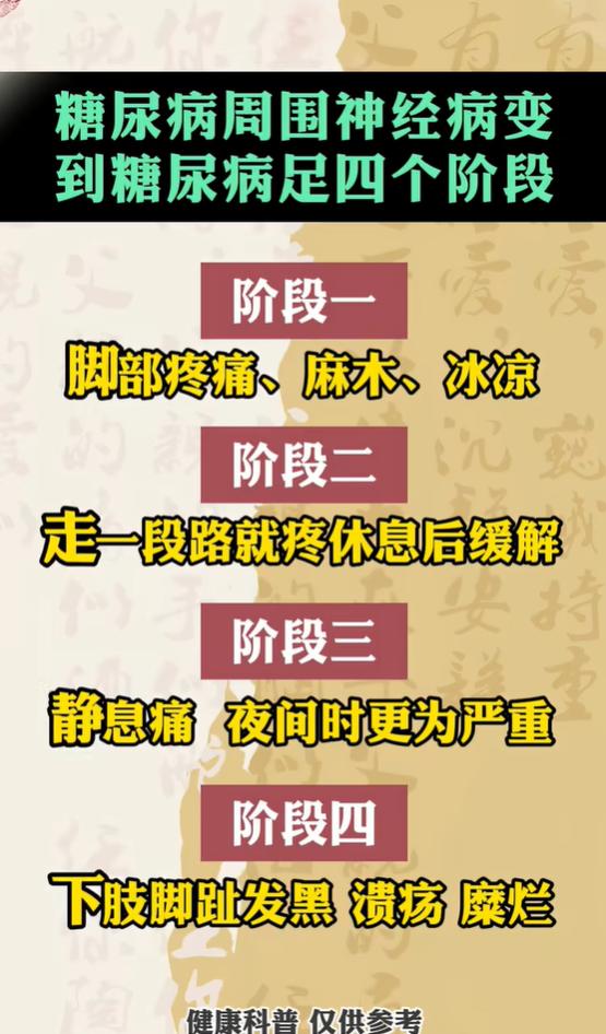 从脚麻到糖足四阶段，糖友认清下肢病变信号