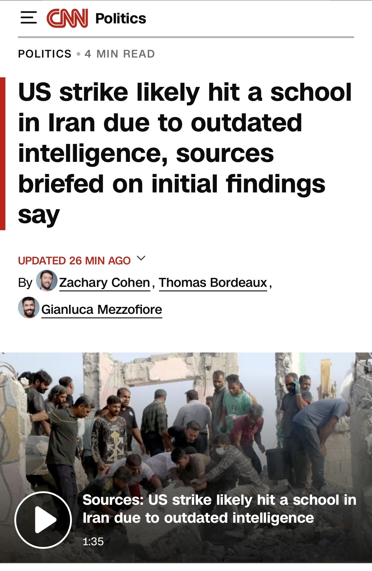 美媒：地图过时”误炸学校”？ 初步调查”似乎是”

美国有线电视新闻网(CNN)