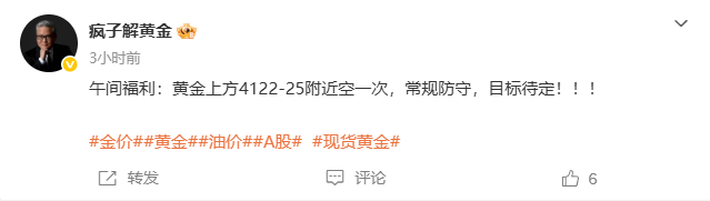 再次给到大家的黄金在上方4123附近位置进场空，行情到4112位置有110个点！