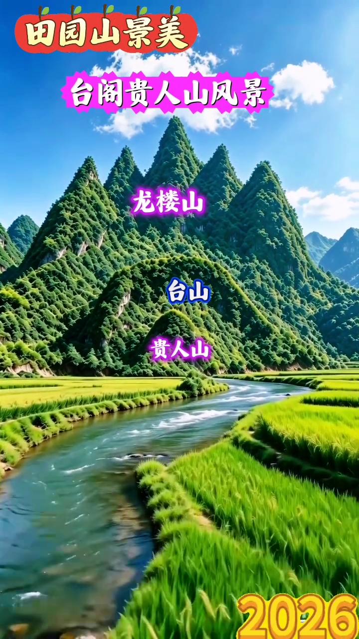 田园山景美，台阁贵人山风景。
龙楼山，台山，贵人山，2026。