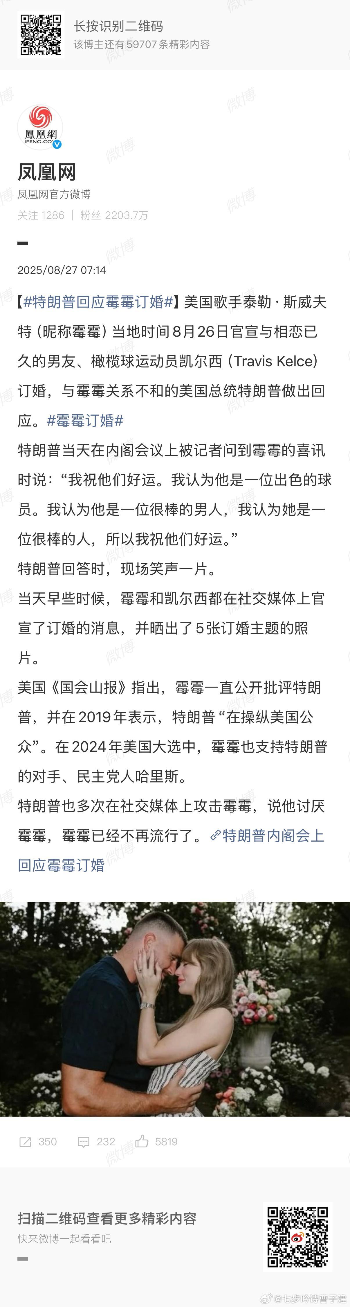特朗普回应霉霉订婚特朗普不会想吃霉霉的酒席吧[无聊][无聊] ​​​