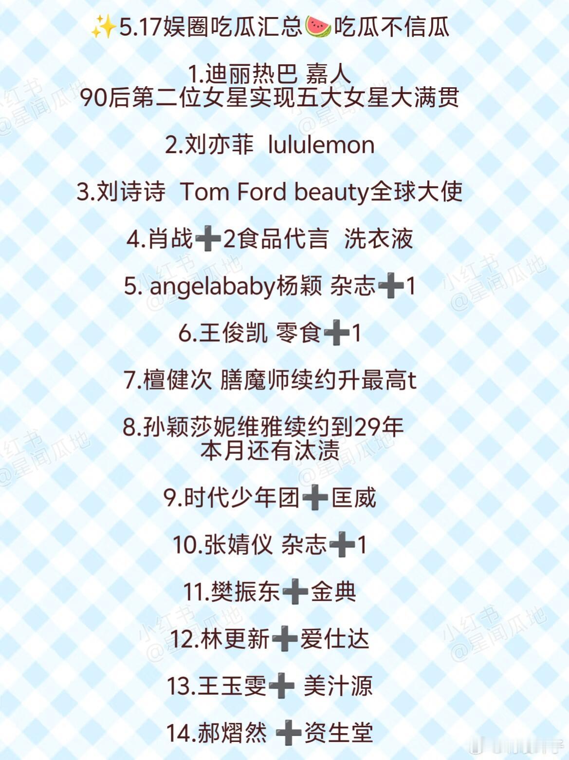 5.17圈内瓜瓜汇总🍉今日顶流含量极高‼️✨仅供娱乐吃瓜，一切以艺人/品牌/平