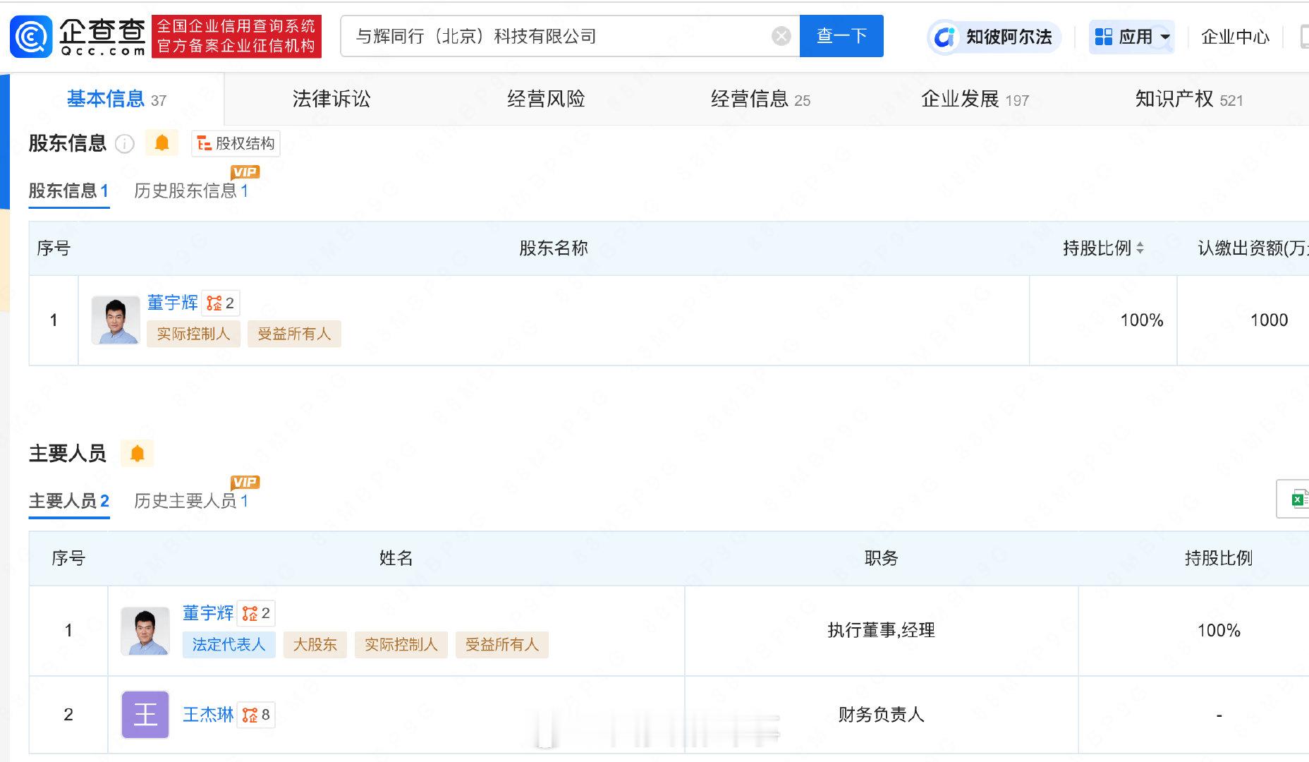 【#东方甄选高管仍在与辉同行任职#】#与辉同行高管同在东方甄选任职#企查查APP