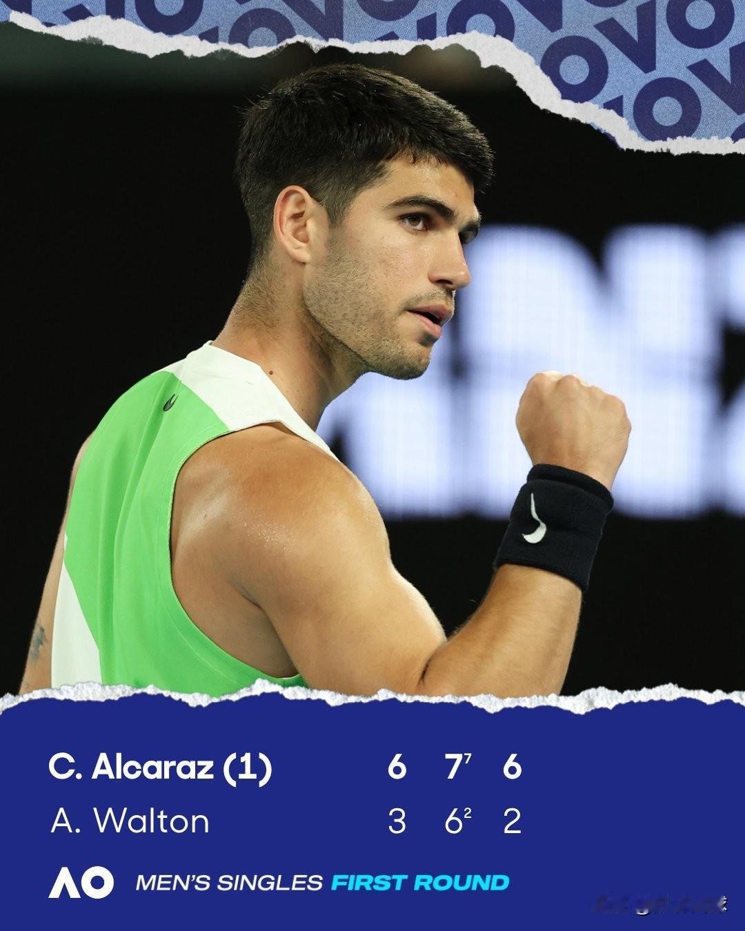 🇪🇸阿卡拉斯6-3/7-6/6-2沃尔顿🇺🇸
横扫晋级澳网第二轮。
开启