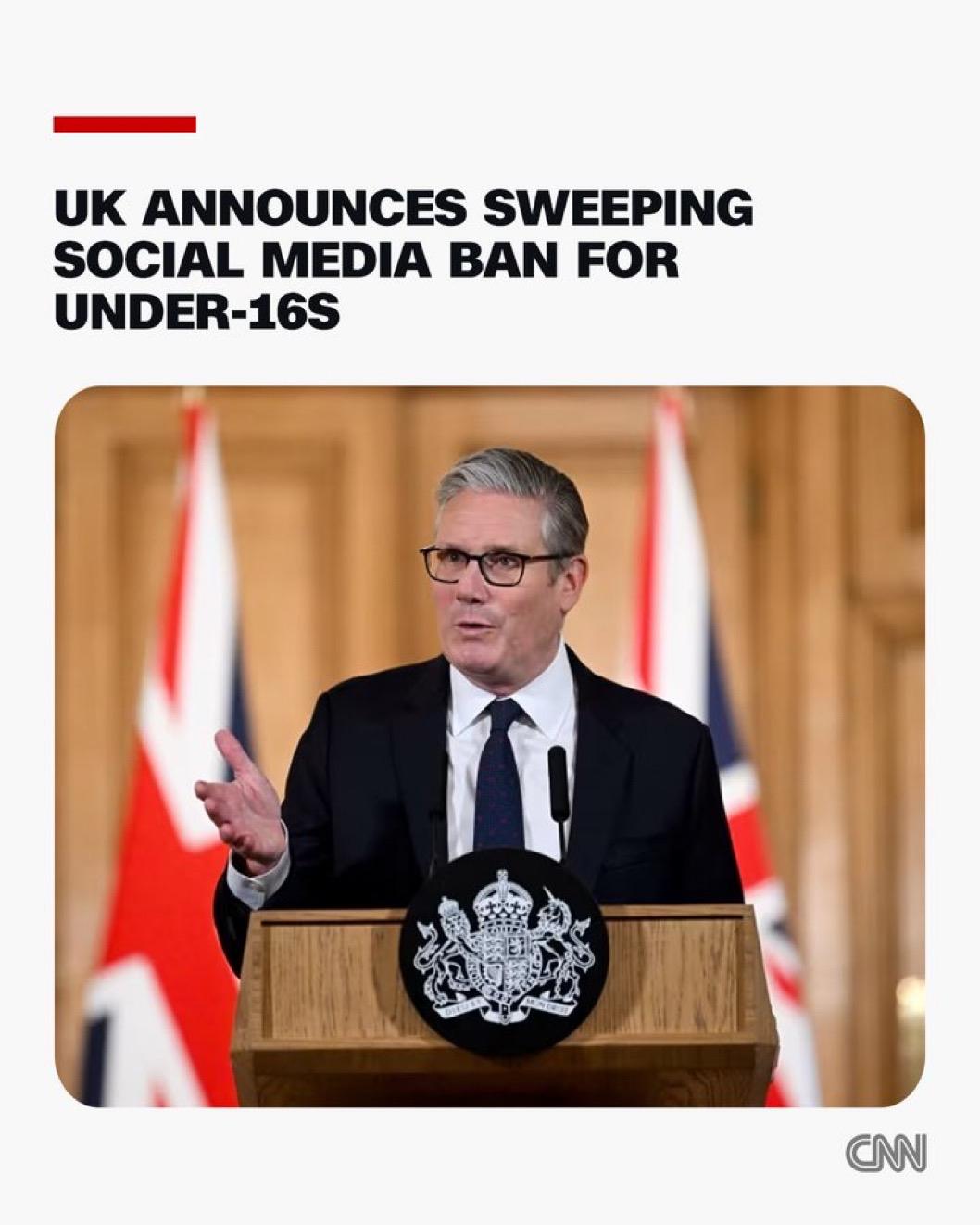 英国首相基尔·斯塔默表示，他将禁止16岁以下儿童使用社交媒体网站，并对游戏和直播