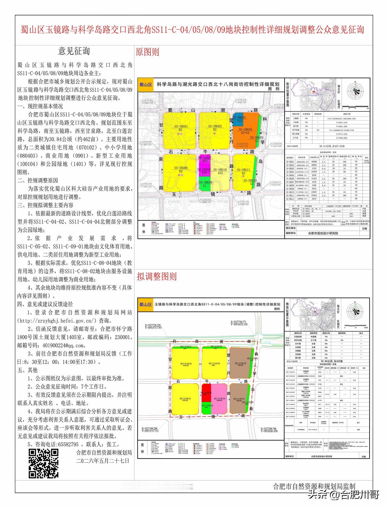 蜀山区玉镜路与科学岛路交口西北角SS11-C-04/05/08/09地块规划调整