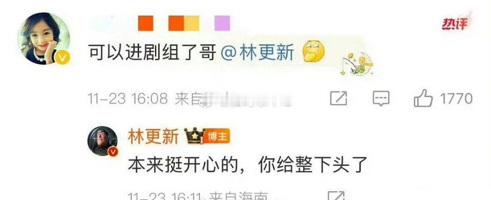粉丝催林更新进组被林更新怼了，说粉丝下头，还说粉丝一天天的还玩手机呢，为什么催他