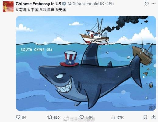 菲方在南海举“白旗”后，中方大使馆当着全球发了一张图，美菲同时破防！据大公文汇网
