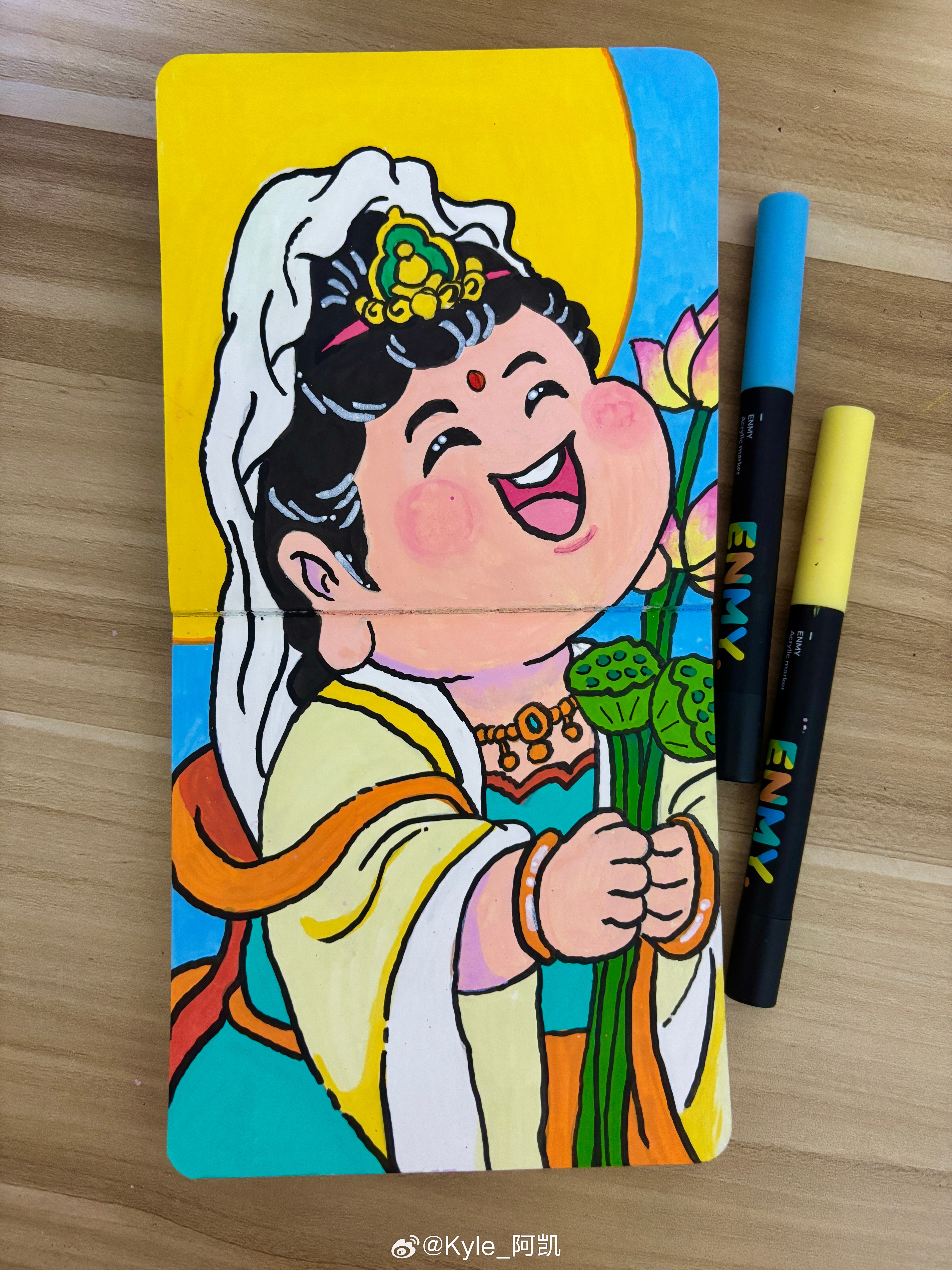 马来西亚[超话]马克笔手绘[超话]丙烯马克笔 今天是观音诞🙏🏻祝您平安喜乐❤