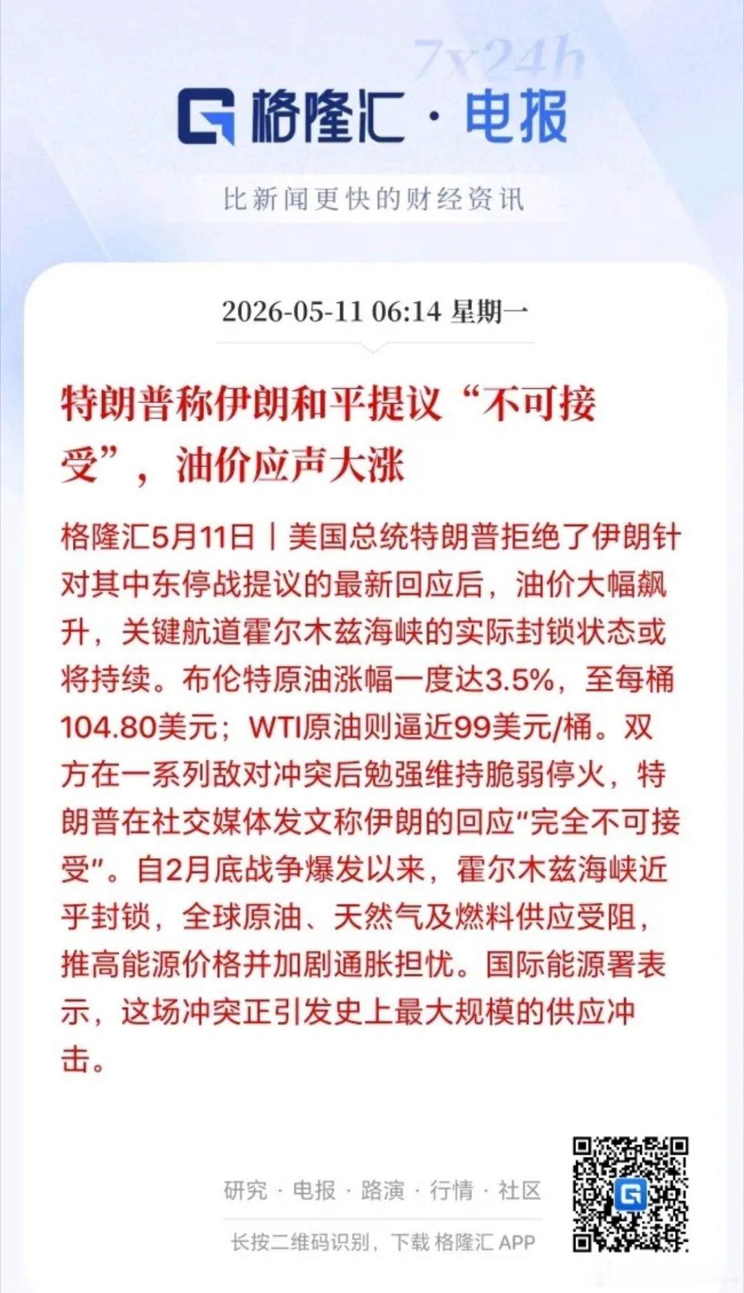 又在A股开盘前整事了？伊朗正式回应美国提议，川子直言不可接受，油价直线跳涨，今天