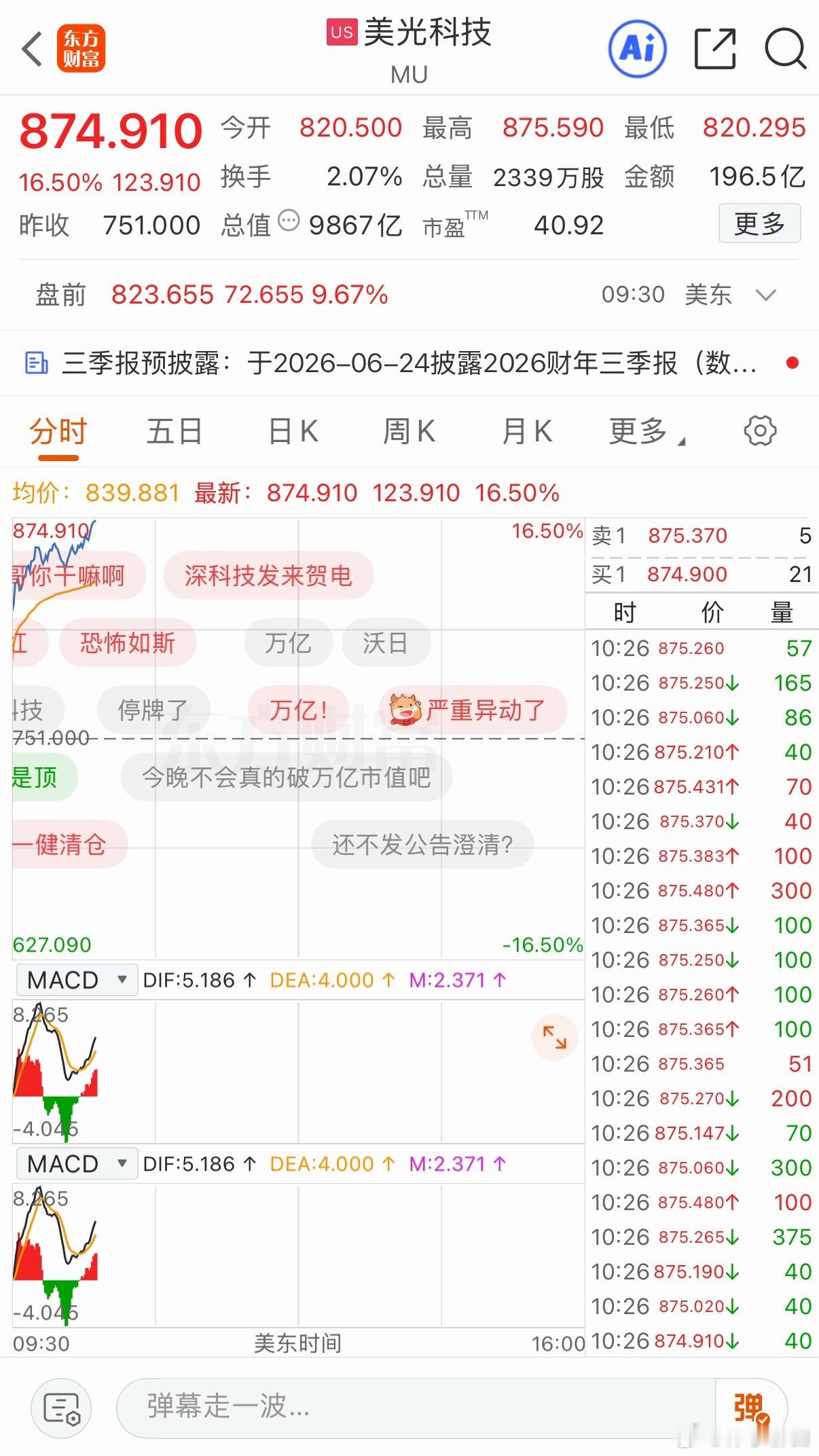 疯狂的美光弹幕比股票更好看