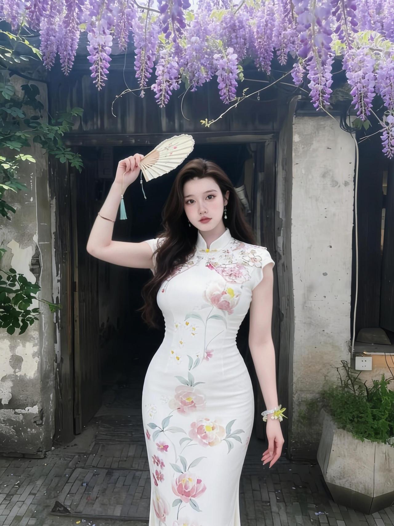 紫藤花下的旗袍，不如江南也能甜到发光✨