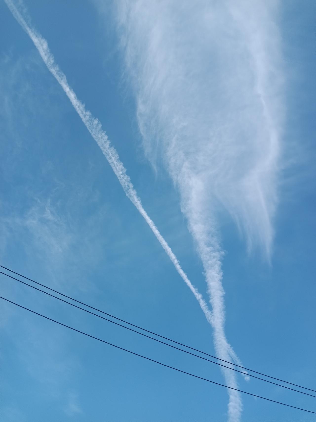 今天，早上7一一8点左右，天空突然飞来一团白色雾霾。
看上去，好像有什么东西停留