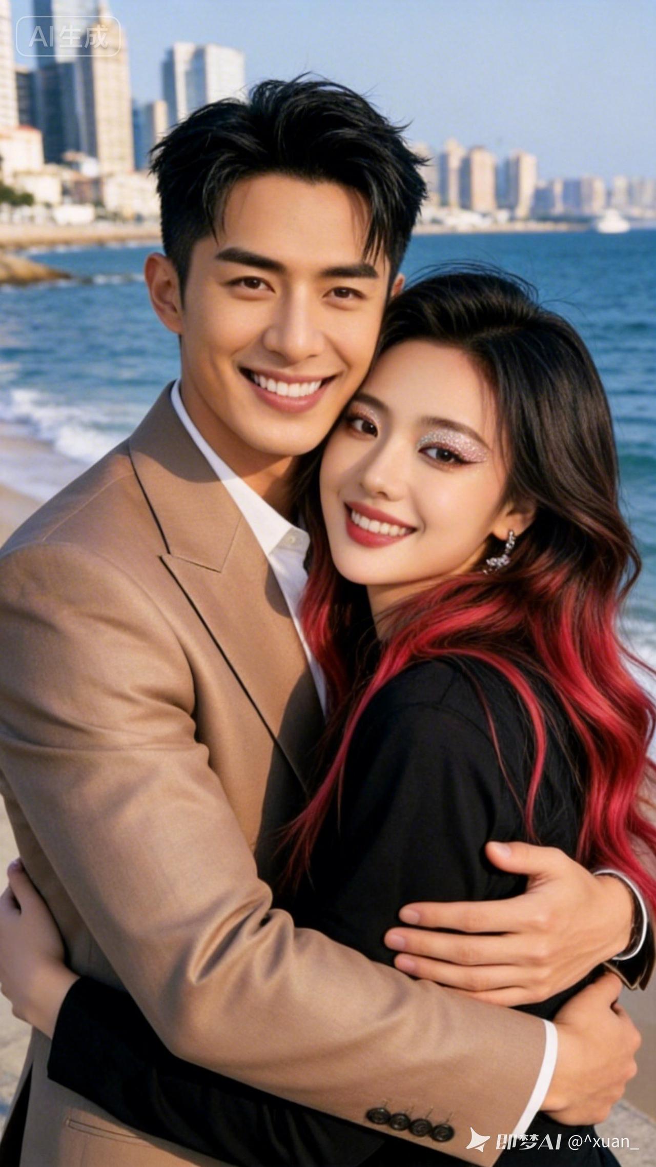 海边浪漫约会，甜蜜拥抱，幸福满满！🌊💑💖