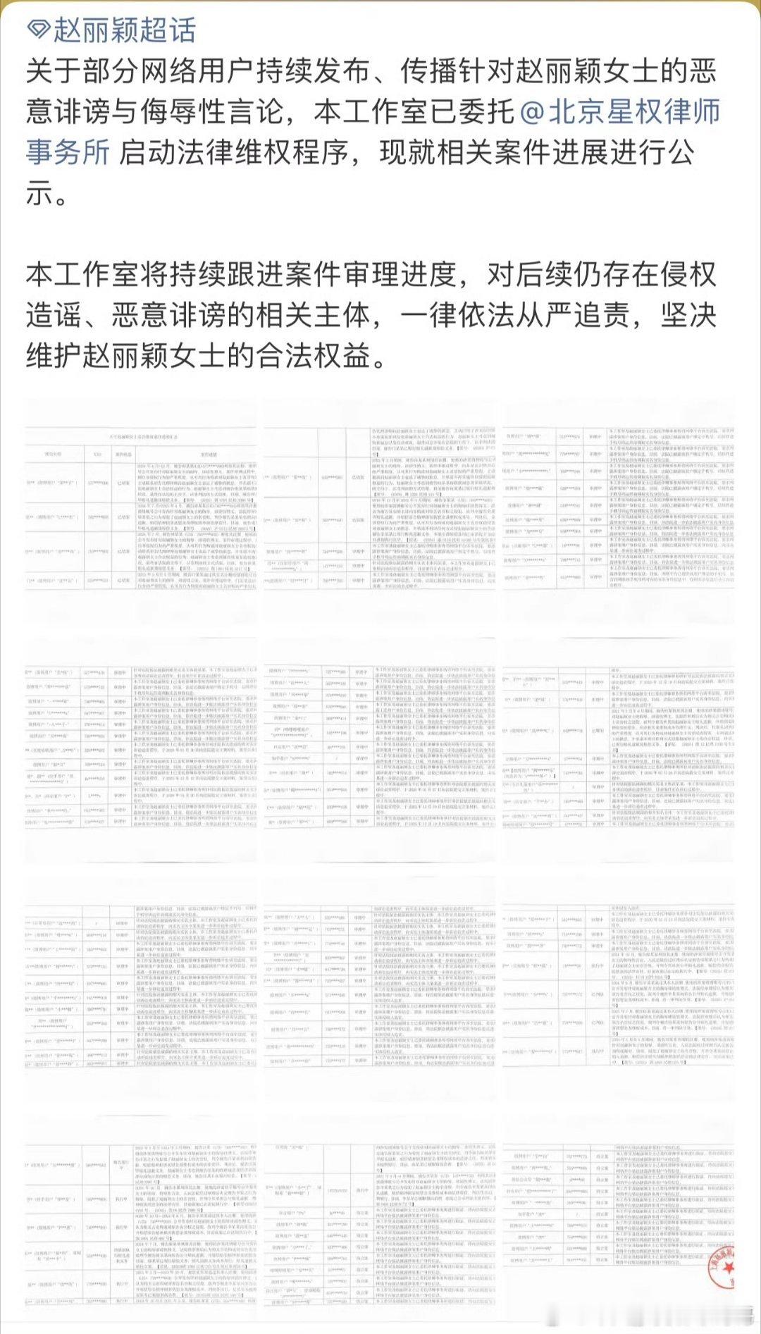 赵丽颖工作室公布维权进展，全平台告黑一百多个号 