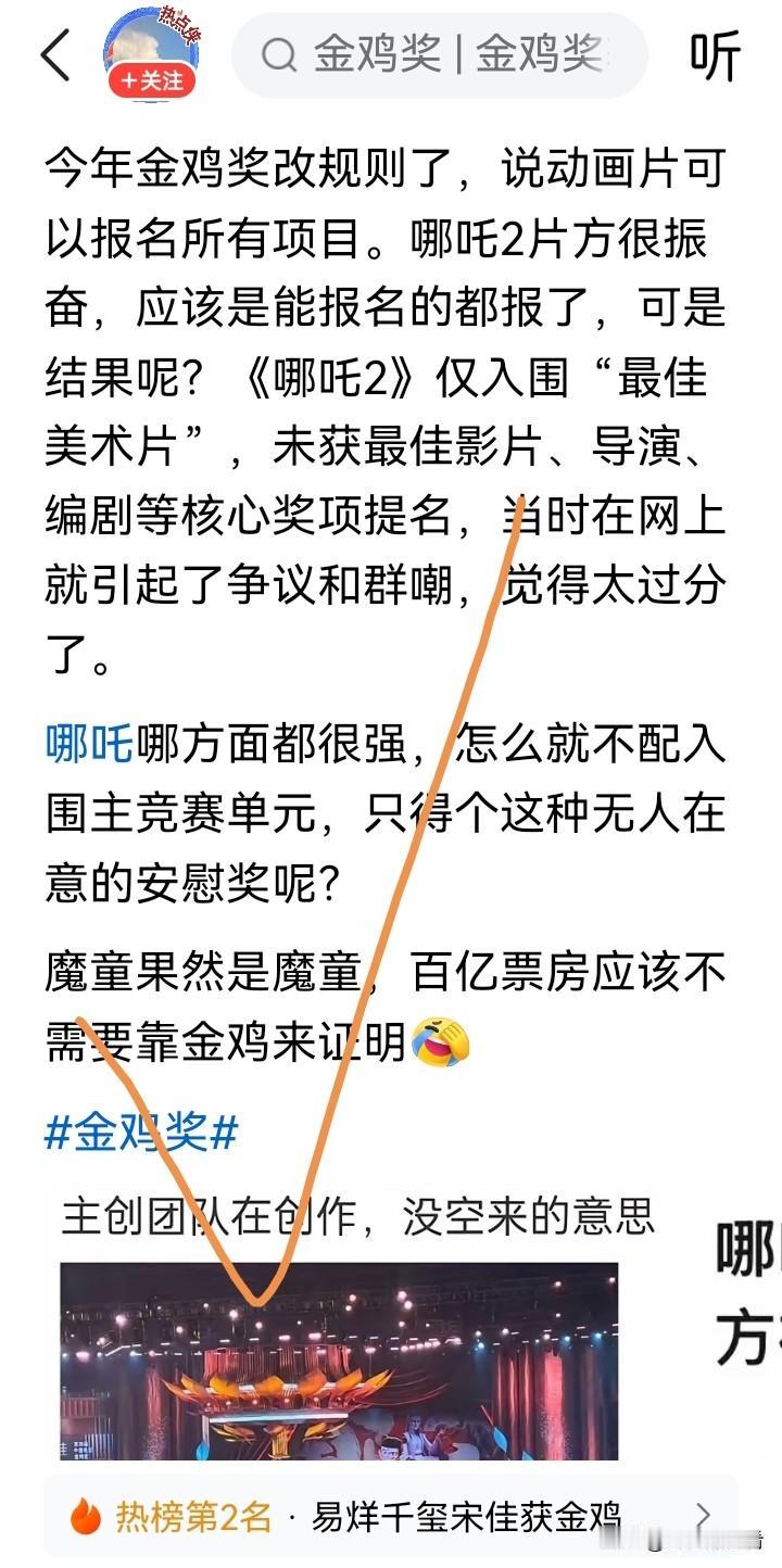 是金鸡奖需要哪咤2，还是哪咤2需要金鸡奖？
今年金鸡奖改规则允许动画片报名所有项