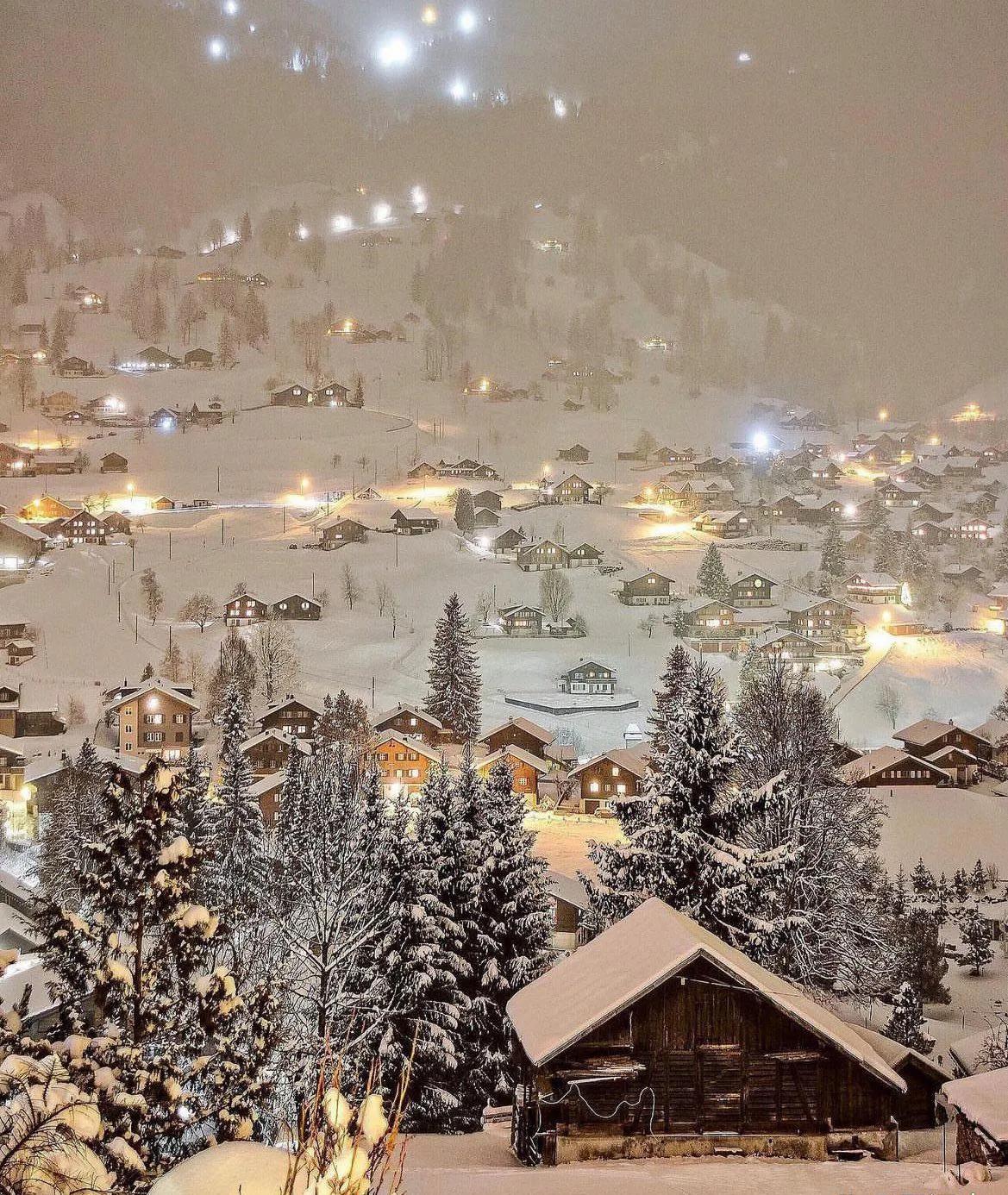据说是瑞士雪景的夜景，适合当壁纸，好美好治愈[爱慕]