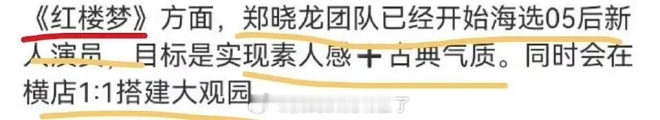 郑晓龙说《红楼梦》要找05后的新人演员，要有素人感+古典气质的 ​​​