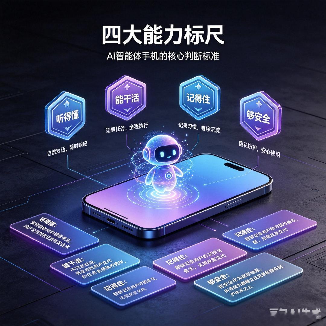 努比亚倪飞官宣智能体手机四大标准倪飞总公布了AI智能体手机4大能力维度：听得懂、
