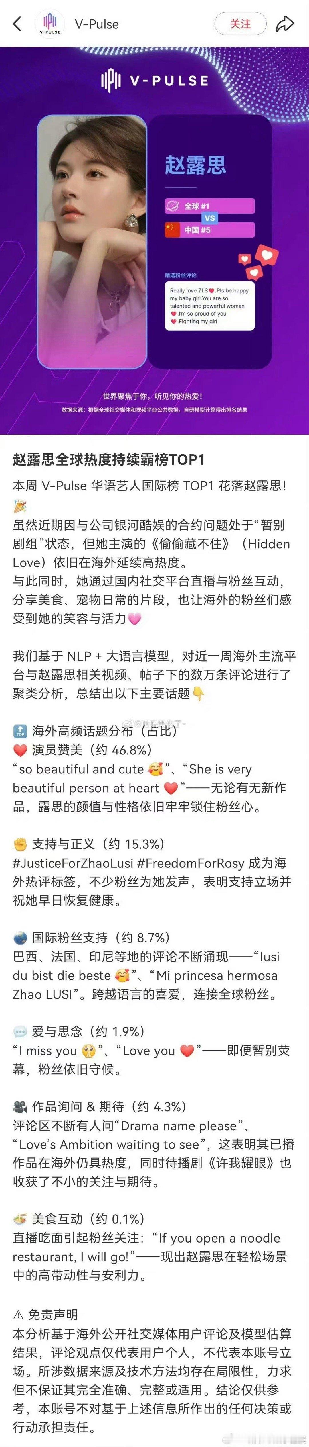 赵露思全球热度持续霸榜top1赵露思华语艺人国际榜全球热度持续霸榜赵露思华语艺人