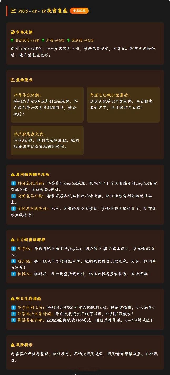 🔥 【2.12 夜宵复盘 创业板飙了1.8%！】半导体狂飙19%的背后有啥玄机