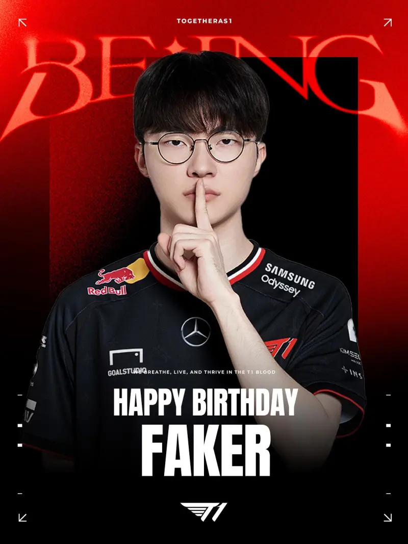 今天是传奇中单选手T1-Faker 选手的生日！Happy 'Faker' Da