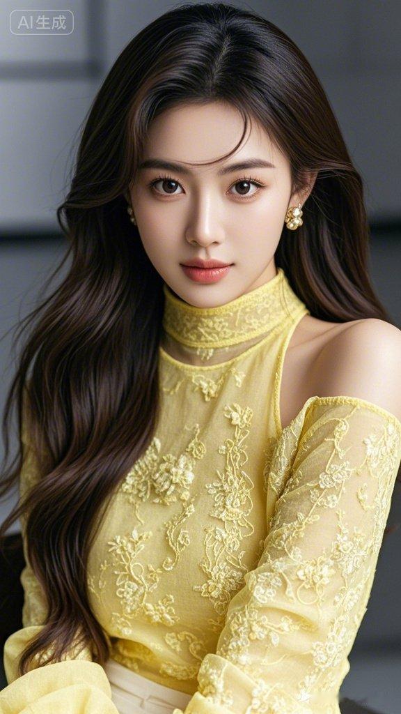 优雅气质，黄色蕾丝连衣裙，尽显温柔与魅力！