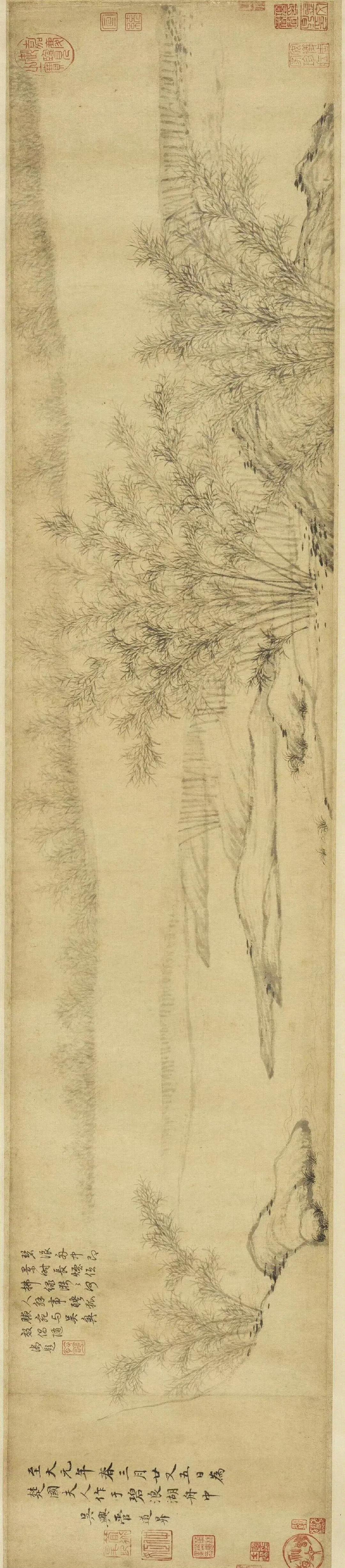 元 管道升《烟雨丛竹图卷》
明 蓝瑛《溪山秋色图》
明人仿周文矩《宫人合乐图》