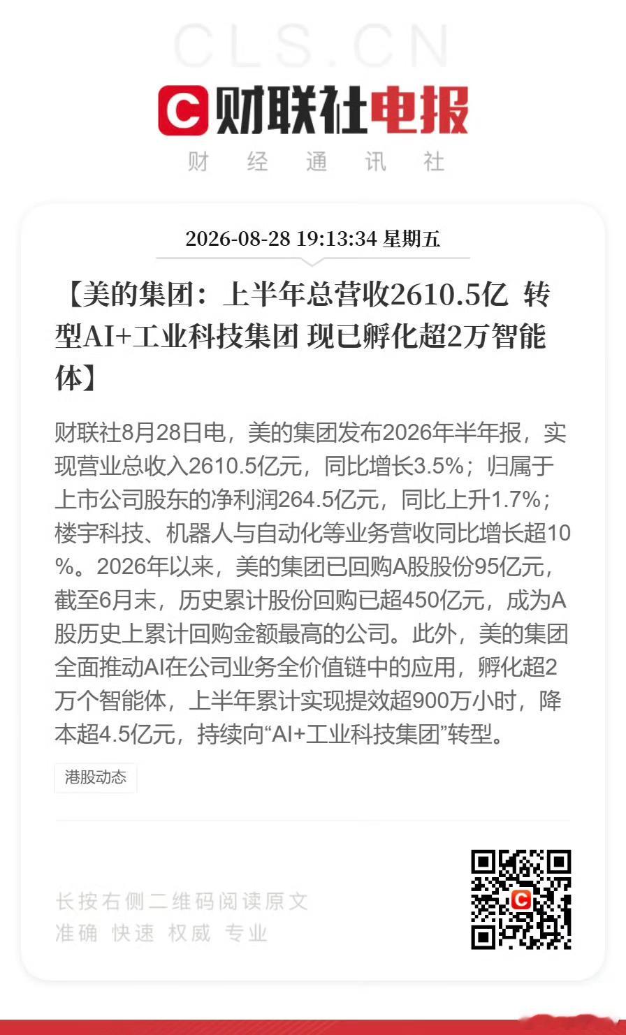 美的成A股累计回购金额最高公司 累计回购站上新高，背后是制造业企业一步一步跑通的