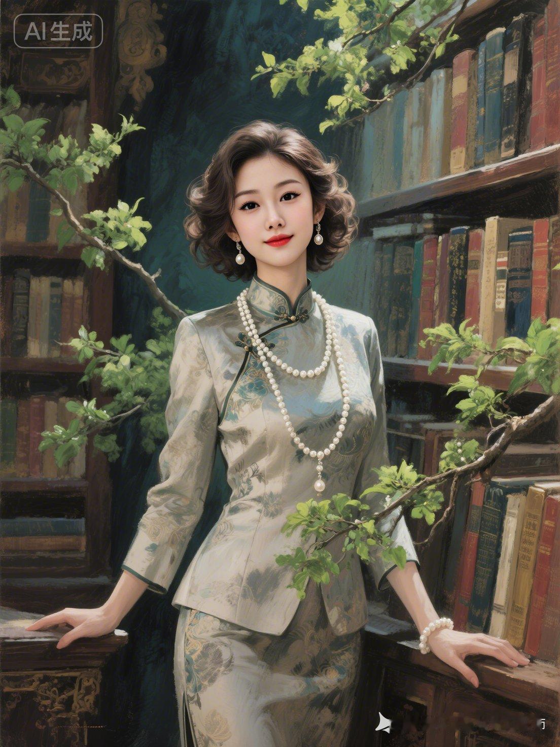 优雅书香女子，复古旗袍韵味十足