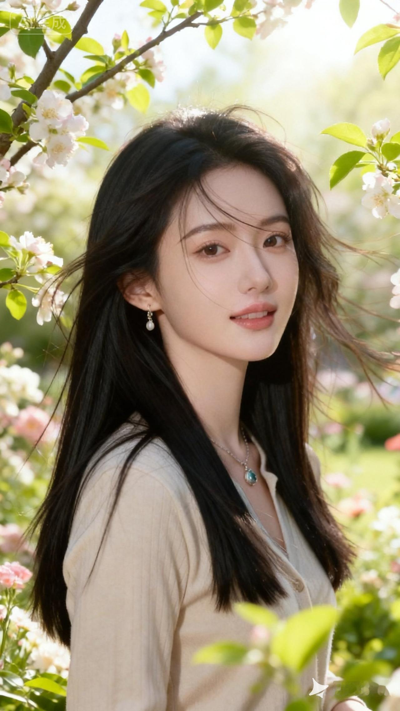 樱花树下，温柔少女，春日暖阳，美如画卷。