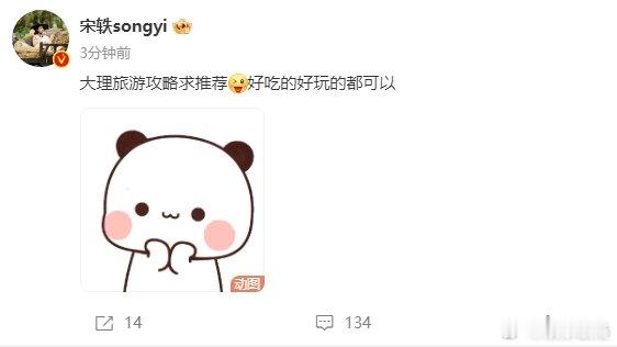 宋轶在大理旅游 宋轶宝宝线上求推荐大理旅游攻略！大理古城里有一个烤乳扇很好吃！玩