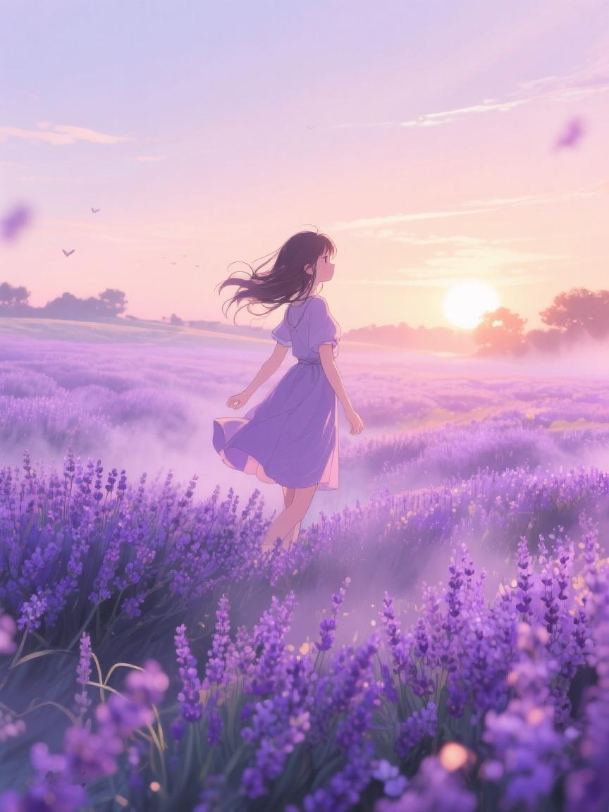 AI妙生图紫海如幻，夕阳似诗，随风摇曳的芬芳，在时光深处，唤醒内心的悠然与静谧✨