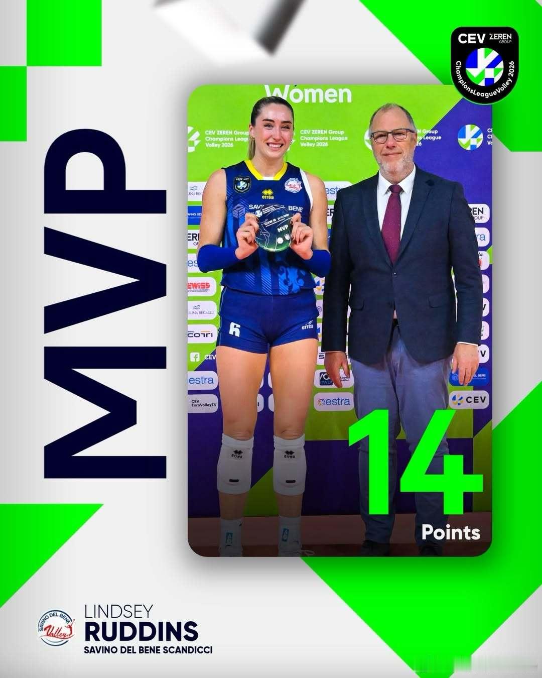 ⚔️ 欧冠女排A组小组赛，斯坎迪奇3比0轻取阿尔芭布拉日一战中，当家花旦叶卡捷琳