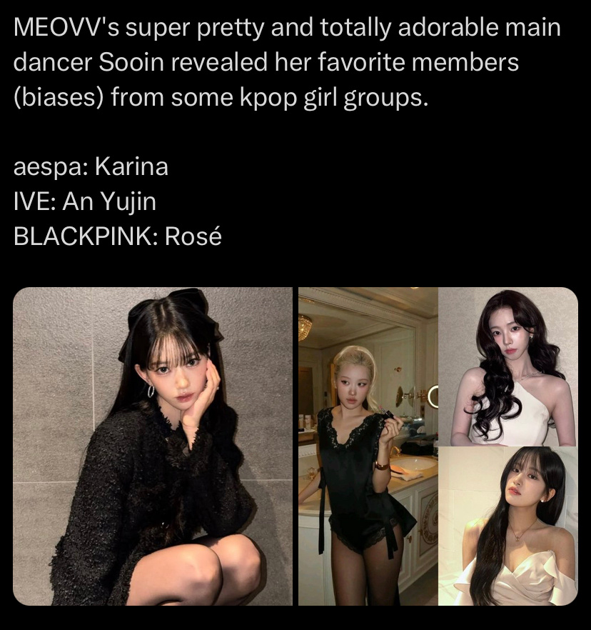 MEOVV主舞 Sooin公开了她最喜欢的几位 K-pop 女团成员（本命）- 