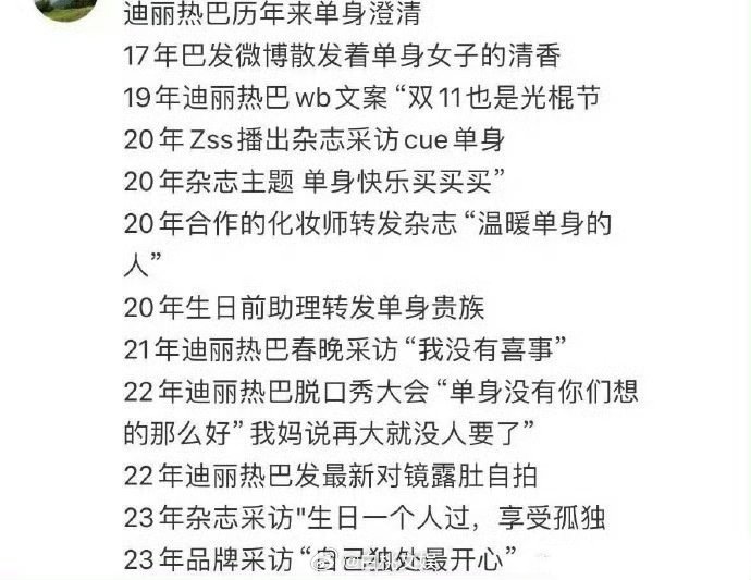 2017年开始，迪丽热巴就已经澄清过12次单身了[汗]放过美女好吗[汗][汗][