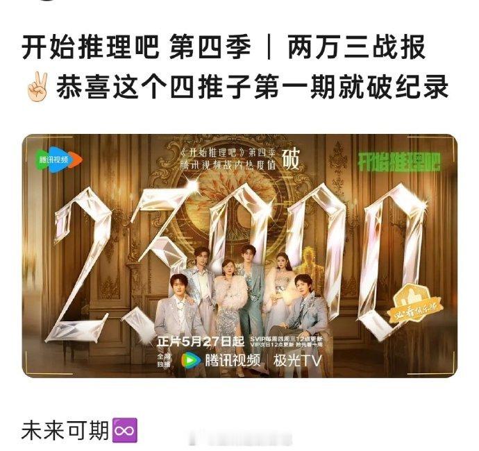 刘宇宁，张凌赫，丁程鑫，周柯宇，金靖，王玉雯《开始推理吧4》开播第一期最高热度2
