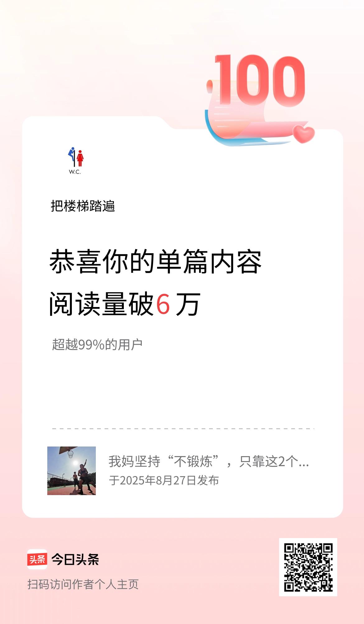 单篇内容获得阅读量破6万啦！