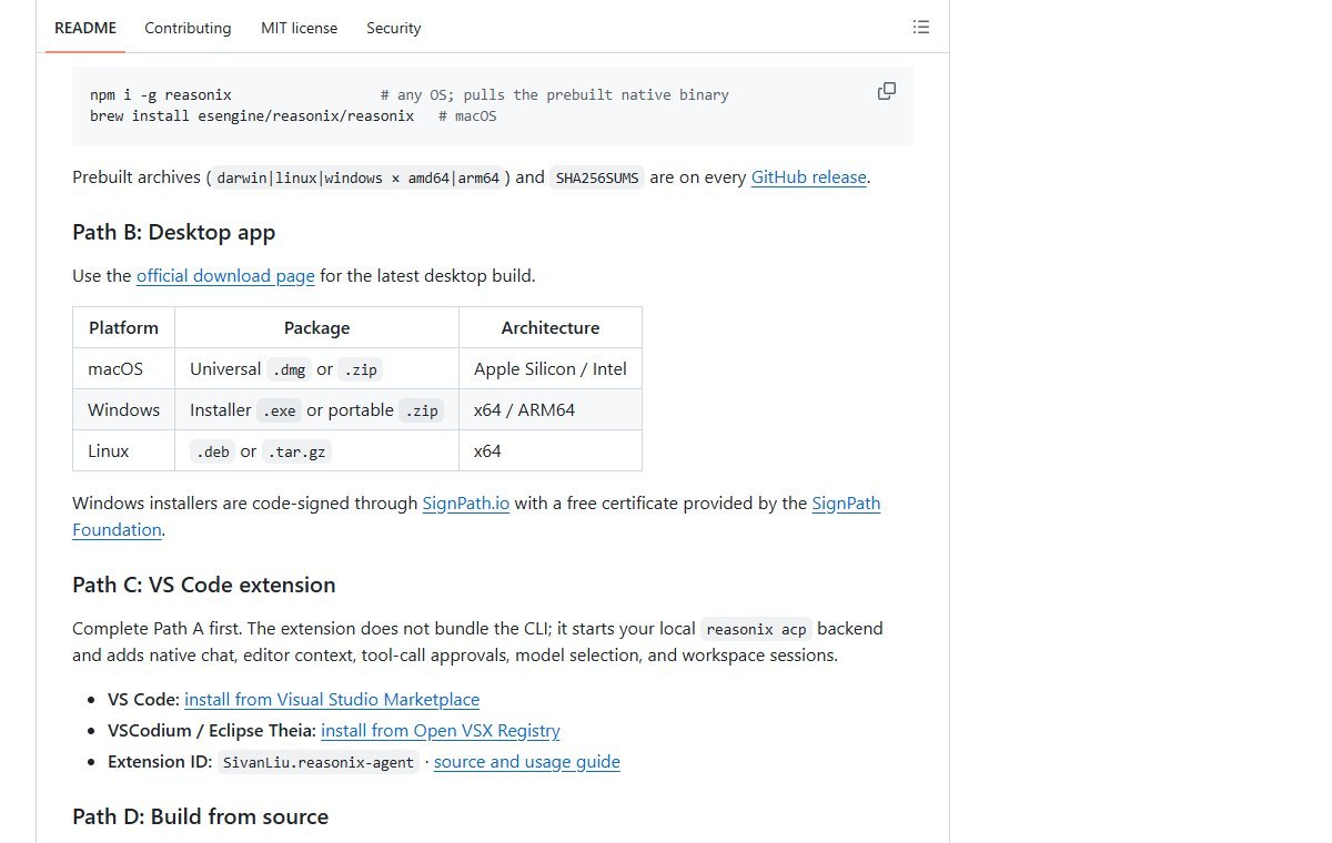 Reasonix 是一个运行在终端里的 AI 编程代理，项目提供单个静态 Go 