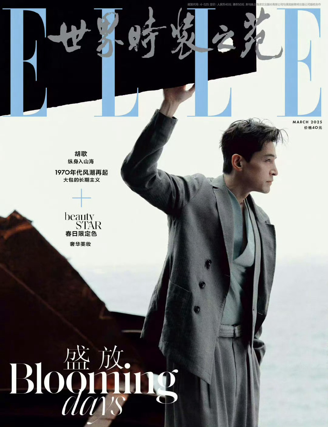 胡歌海岸线氛围感大片  胡歌ELLE3月刊封面正片释出！海风吹动一袭大衣，帅气俊