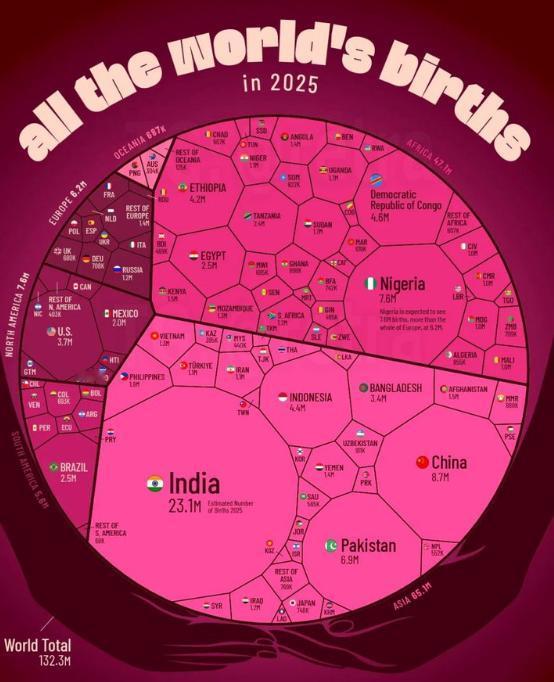 【现在，印度每六个孩子中就有一个是新生儿 根据 2025 年人口统计数据，目前世