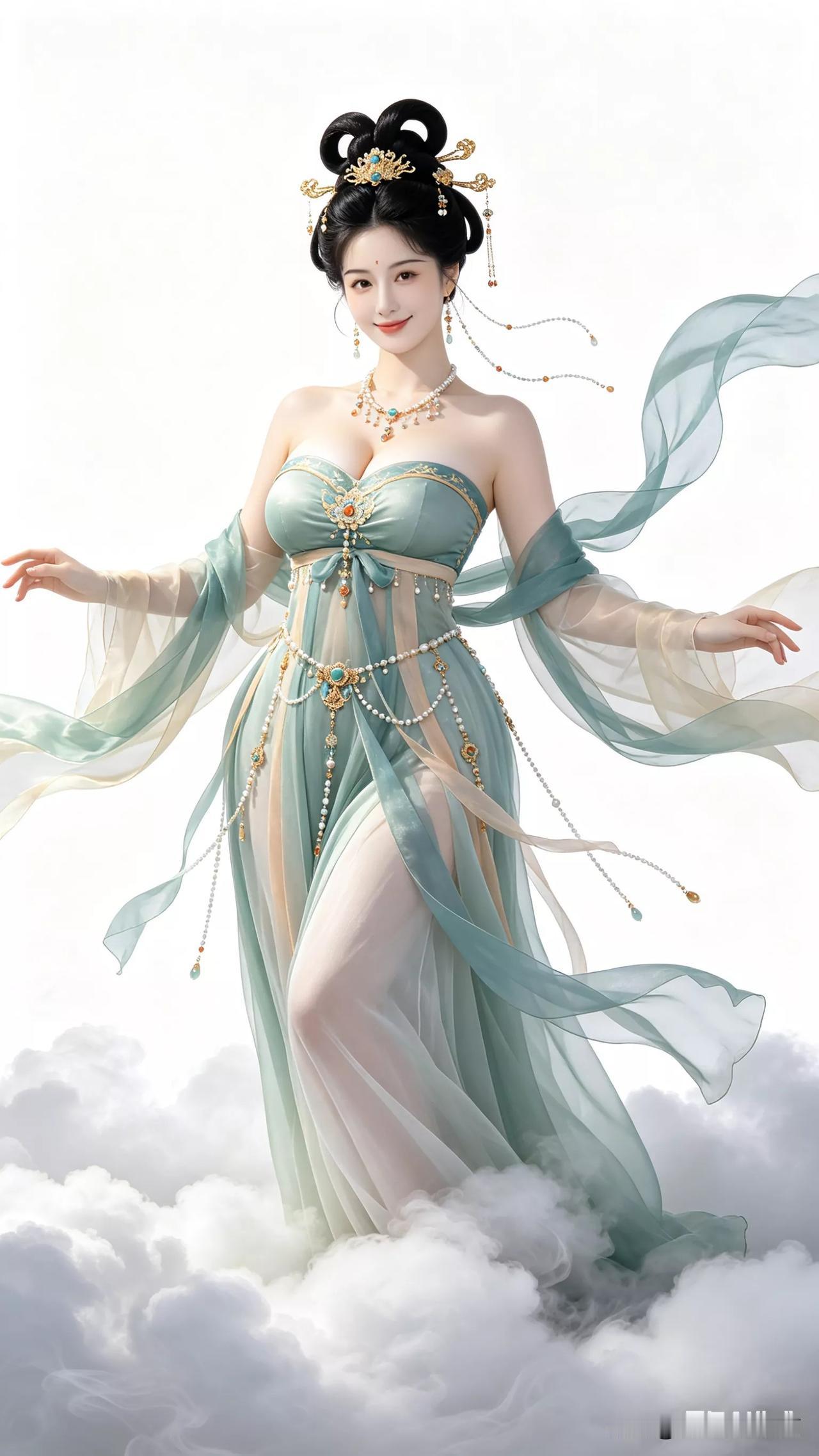 纱衣古仕女发髻服饰张立启原创书画AI作品古仕女发髻服饰集锦首发第717期古意金鱼