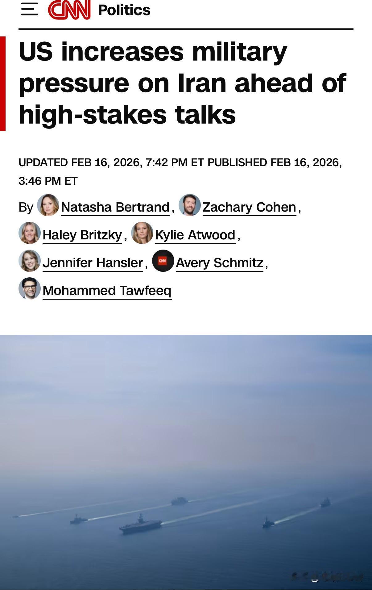 美伊计划于周二在日内瓦举行会谈。在它们会谈之前，美军正在继续在中东大量堆积航空和