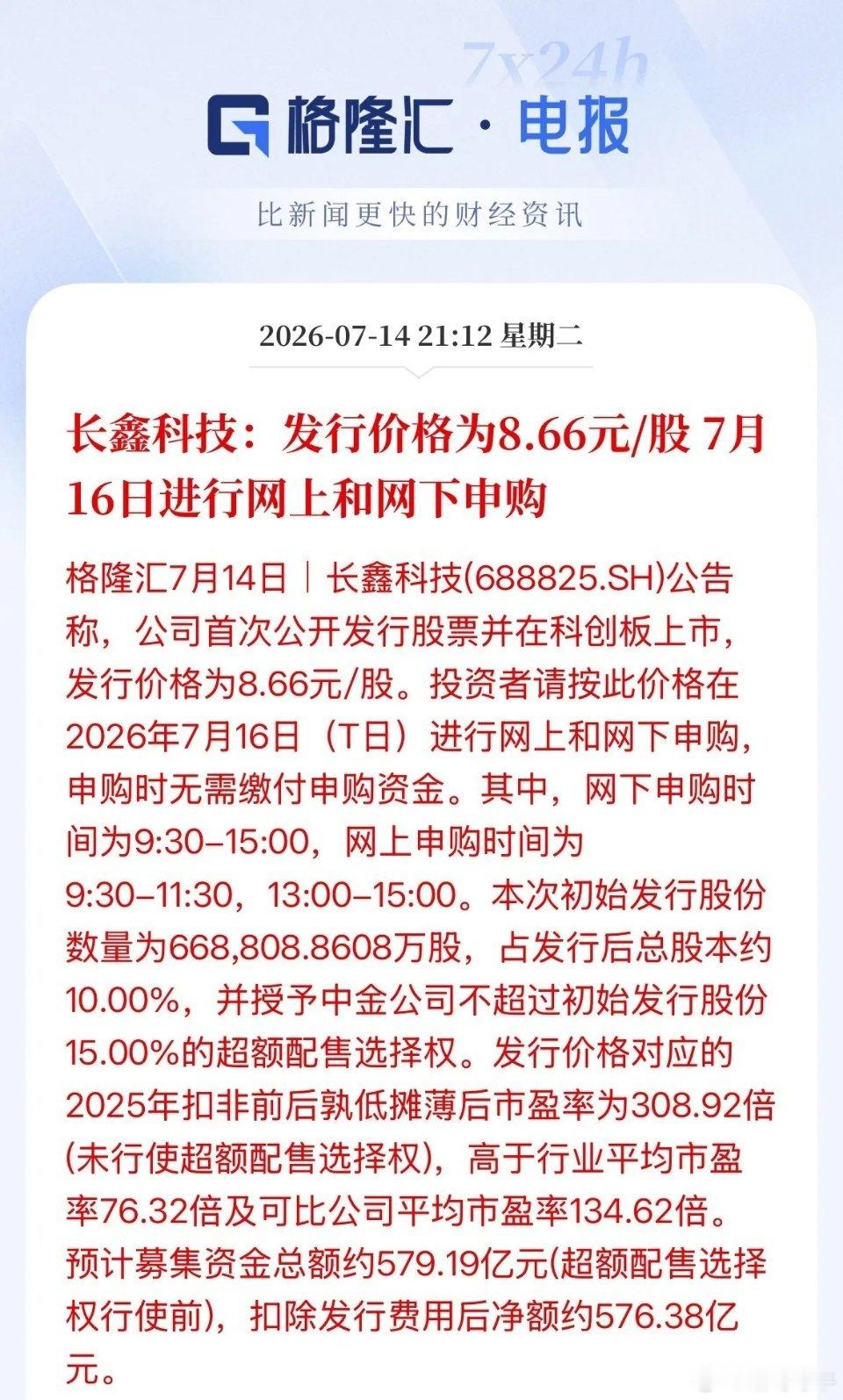 年内最大IPO长鑫科技发行价出来了！定价8.66元/股，科创板上市，预期募集资金