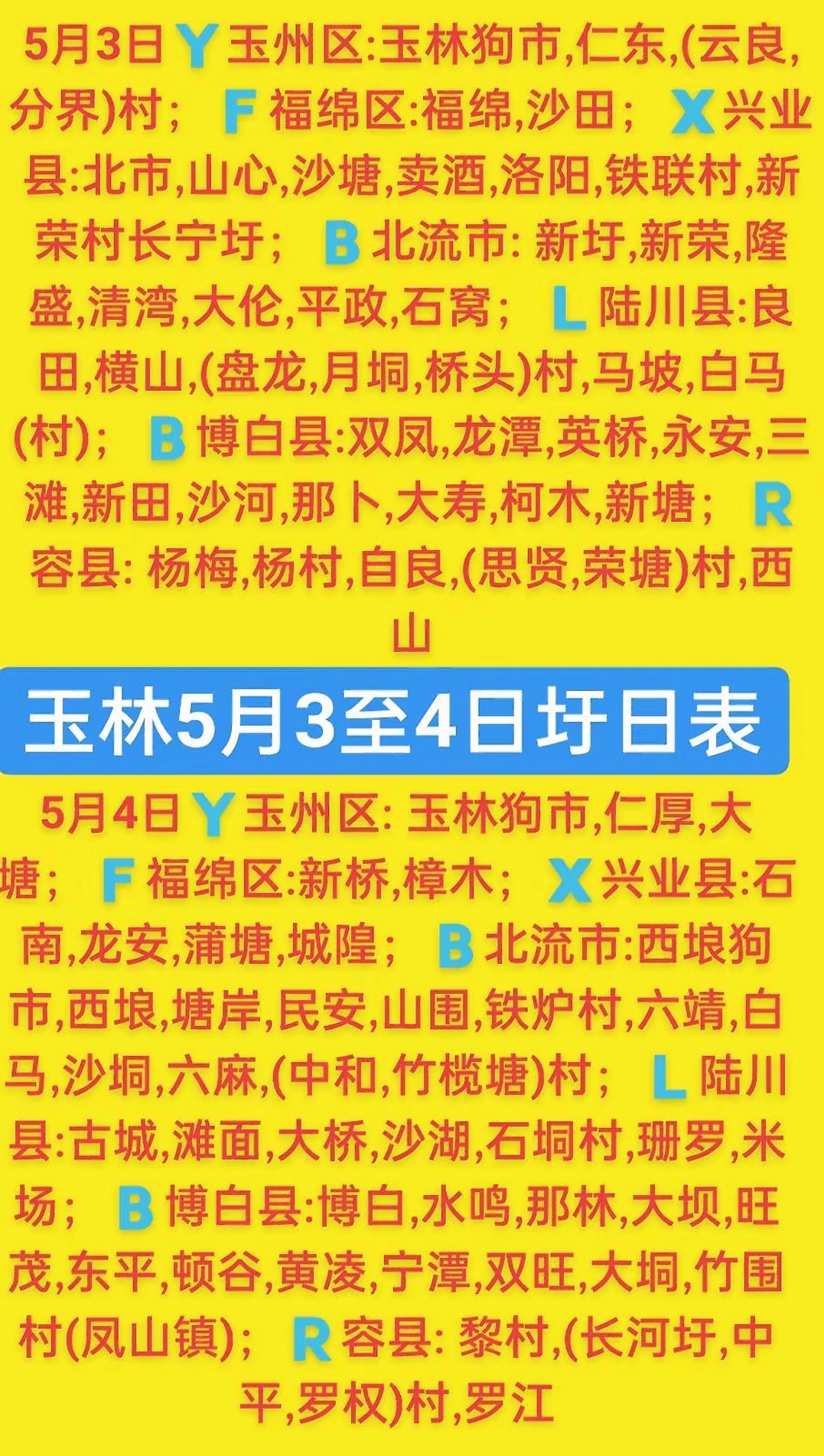 5.3-4 玉林乡镇赶集时间表玉林圩日                     
