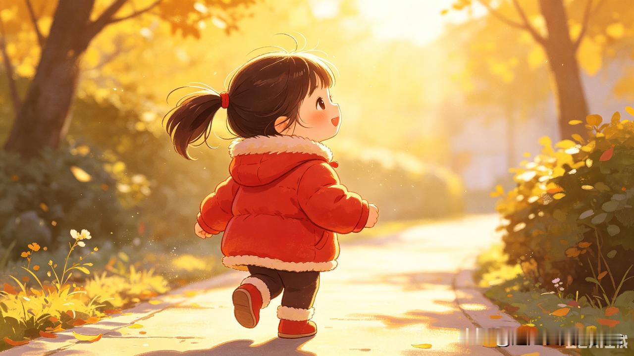 秋日暖阳下，小童欢快奔跑，心旷神怡！🍂🌞