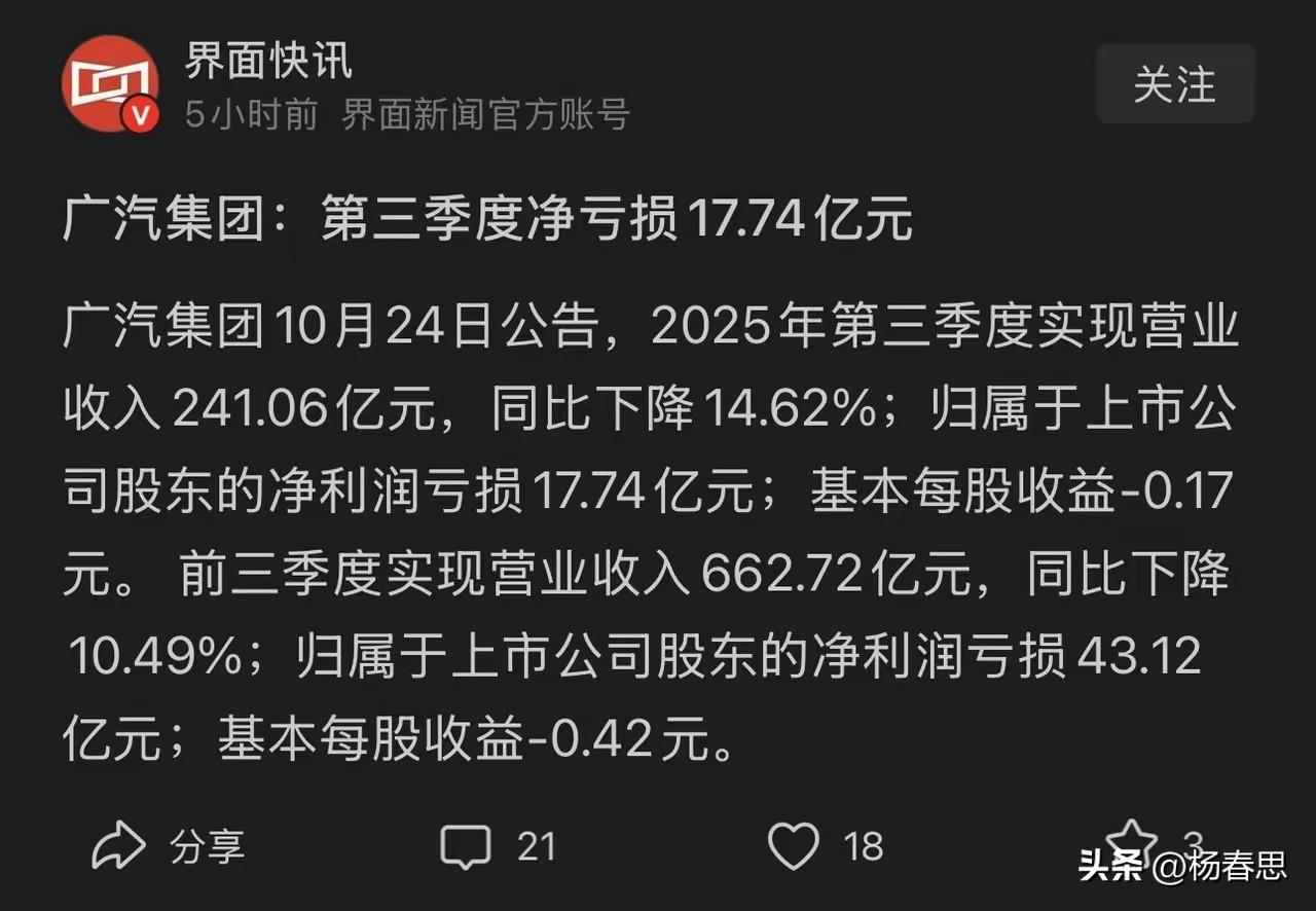 广汽亏损实在是很可惜啊，广汽在中国车企里，它的质量真是杠杠的，你很少听说广汽出什