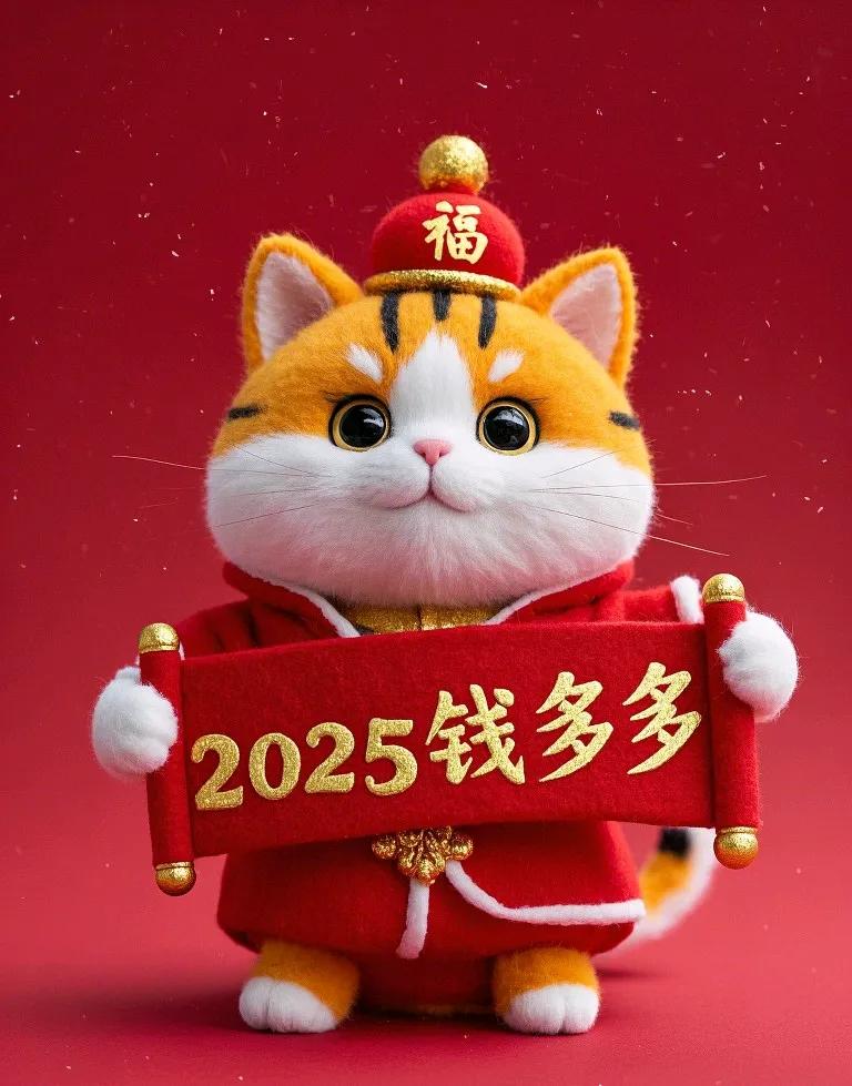 新年到啦，到处都洋溢着喜庆的氛围。
就像那句“猫儿金冠伴红裙，喜庆新年喜洋洋”，