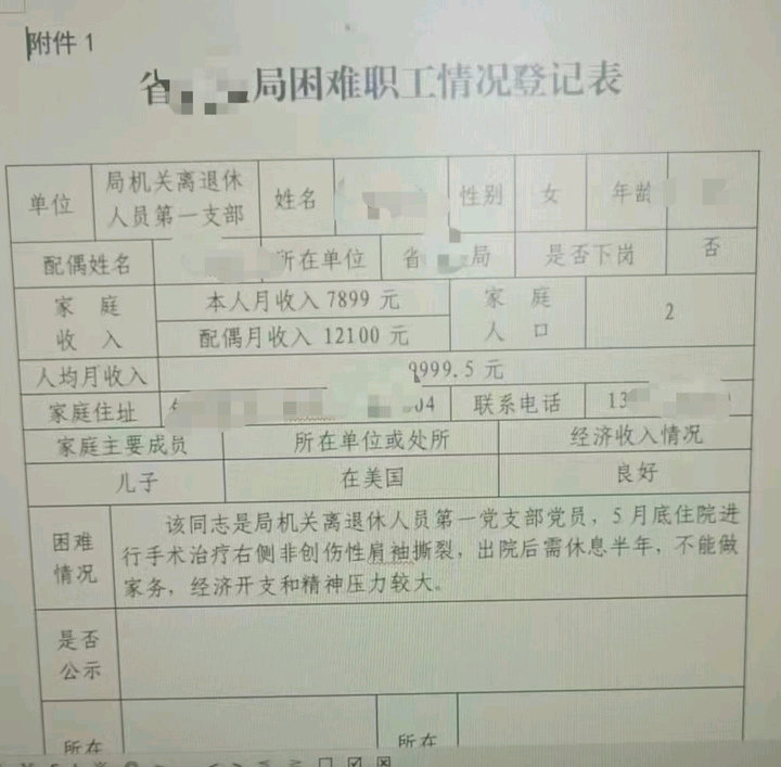 退休女子月入7899元登记困难职工安徽药监局回应：系支部初步摸排预填表，未走审核