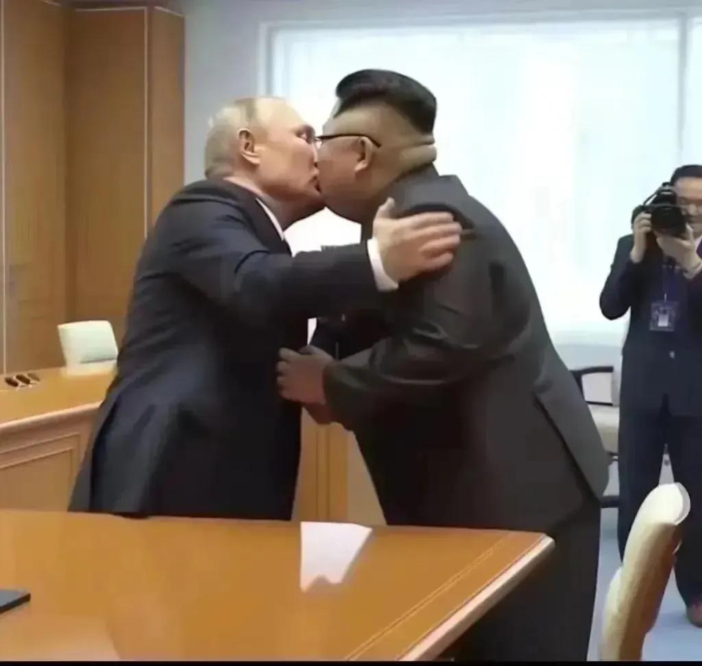 贴面礼这么隆重吗？
咋还眼睛都闭上了，
肯定是p的！！


#惊诧瞬间#